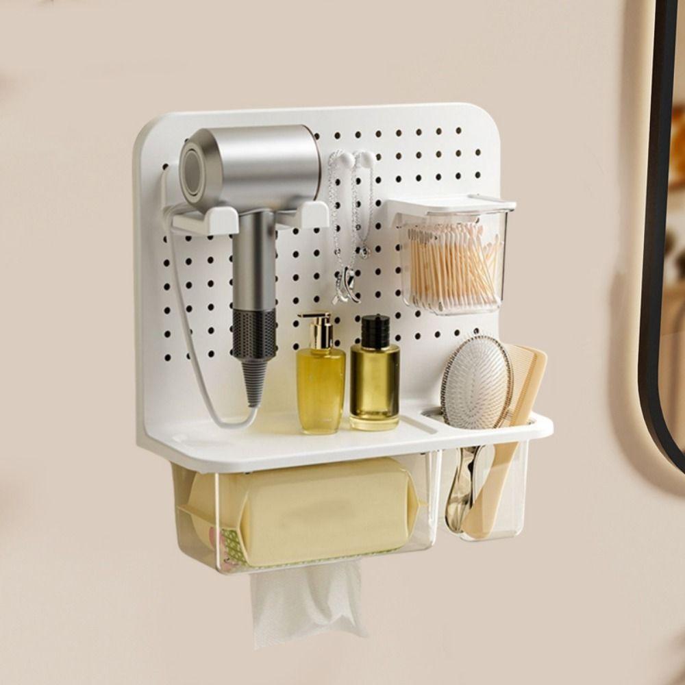 

Wall Mounted Hair Dryer Rack Plastic Key Tissue Holder Wash Face Tissue Box Dormitory білий