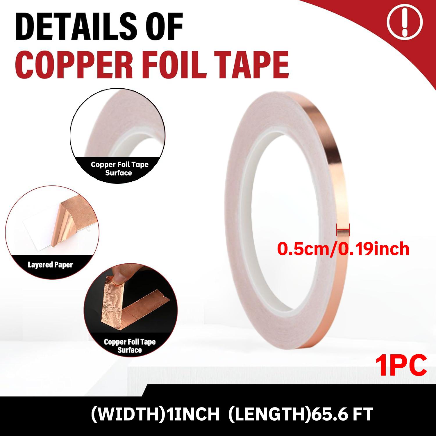 

Doubel Side Conductive Copper Foil Tape Adhesive Strip Heat Shield Eliminate EMI Anti-static Repair Tape 0.05mm Thickness 20M
