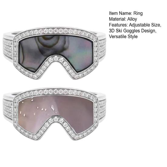 Skibrillenförmiger Verstellbarer Ring 3D Wintersport Fingerring Wintermantel Schmuck Accessoire Ski-Enthusiasten Geschenk