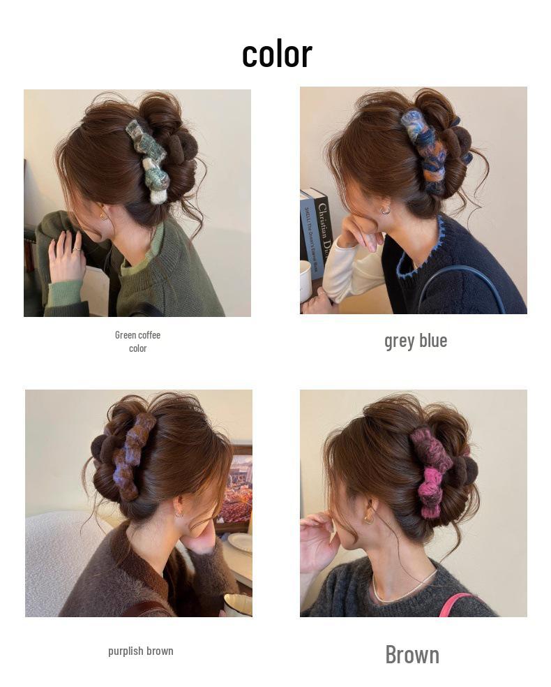 Double Layer Bow Plush Colorblock Claw Clip - Large Autumn/Winter Hair Accessory