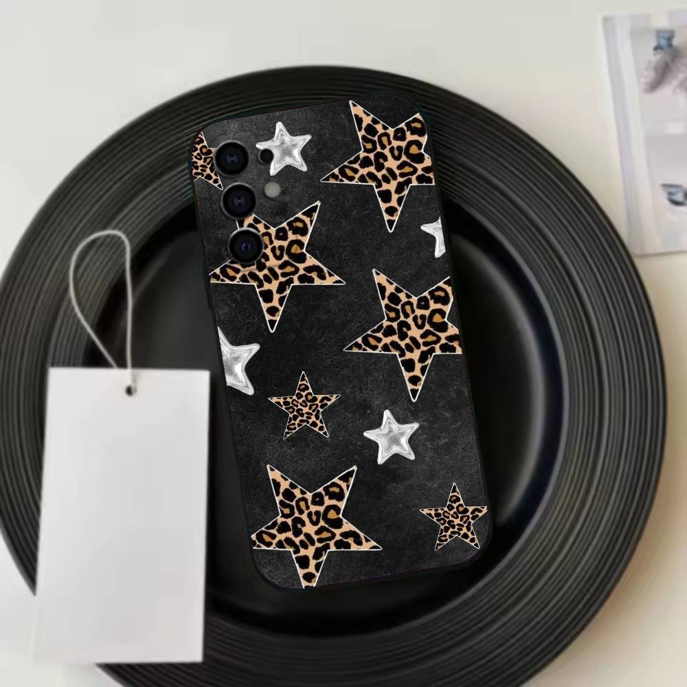 Leopard Print C-Cherry Star  Phone Case Black Silicone Soft For Samsung S25,S24,S21,S22,S23,S30,Ultra,S20,Plus,Fe,Lite