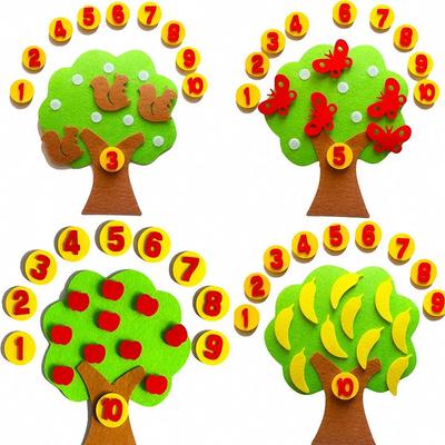 Montessori-Spielzeug für Kinder, DIY-Vlies-Apfelbaum, Zahlen, Zählspielzeug, Mathematik-Spielzeug, pädagogisches Lernspielzeug für Kinder, Lehrmittel
