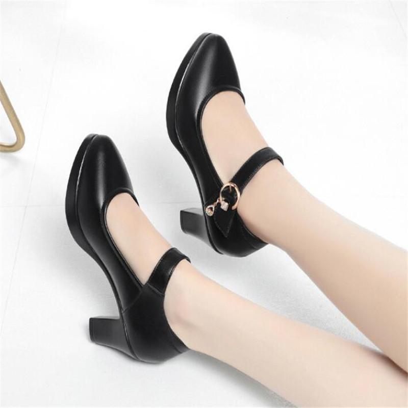 Fashion Thick Heel Platform Shoes Women Pumps 2024 Black Mary Janes Soft Leather High Heels Ladies Office Party Dress Shoes