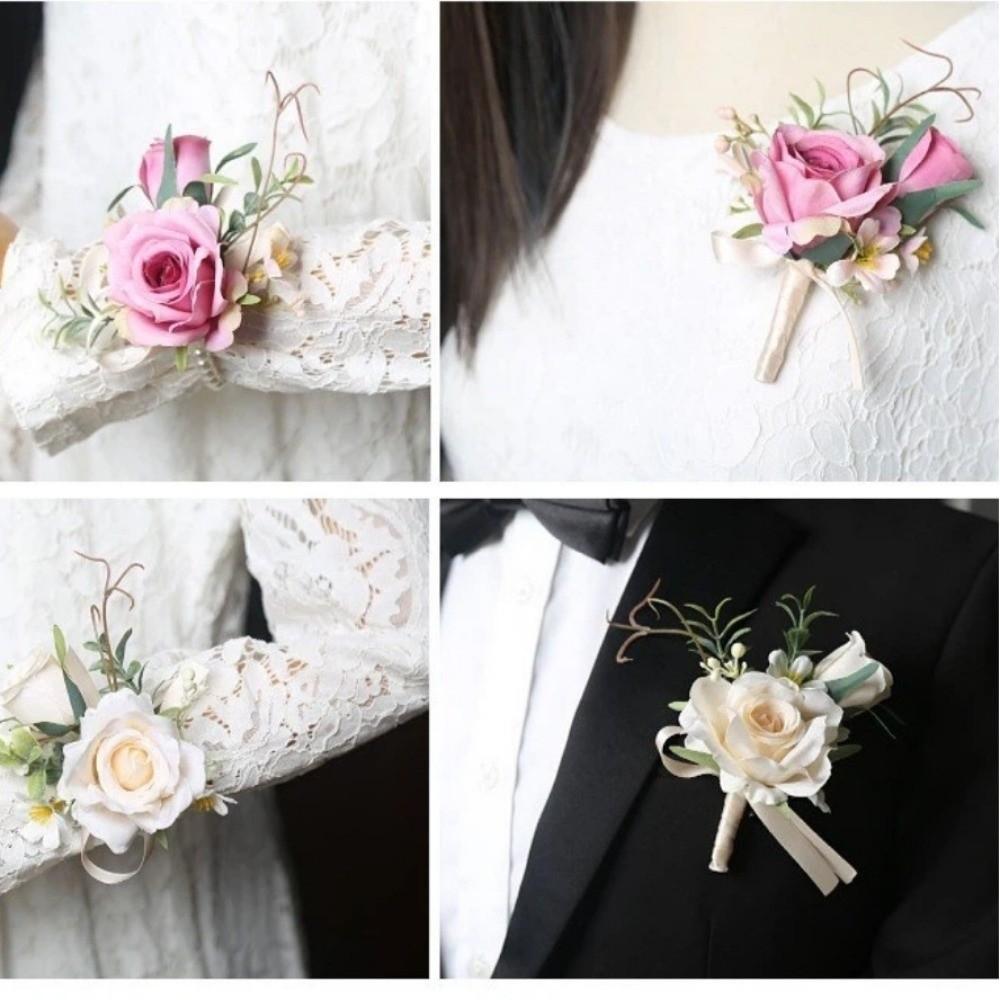 Rose Boutonnieres Flowers Artifical Groom's Chest Flower Wrist Corsage Wedding Accessories