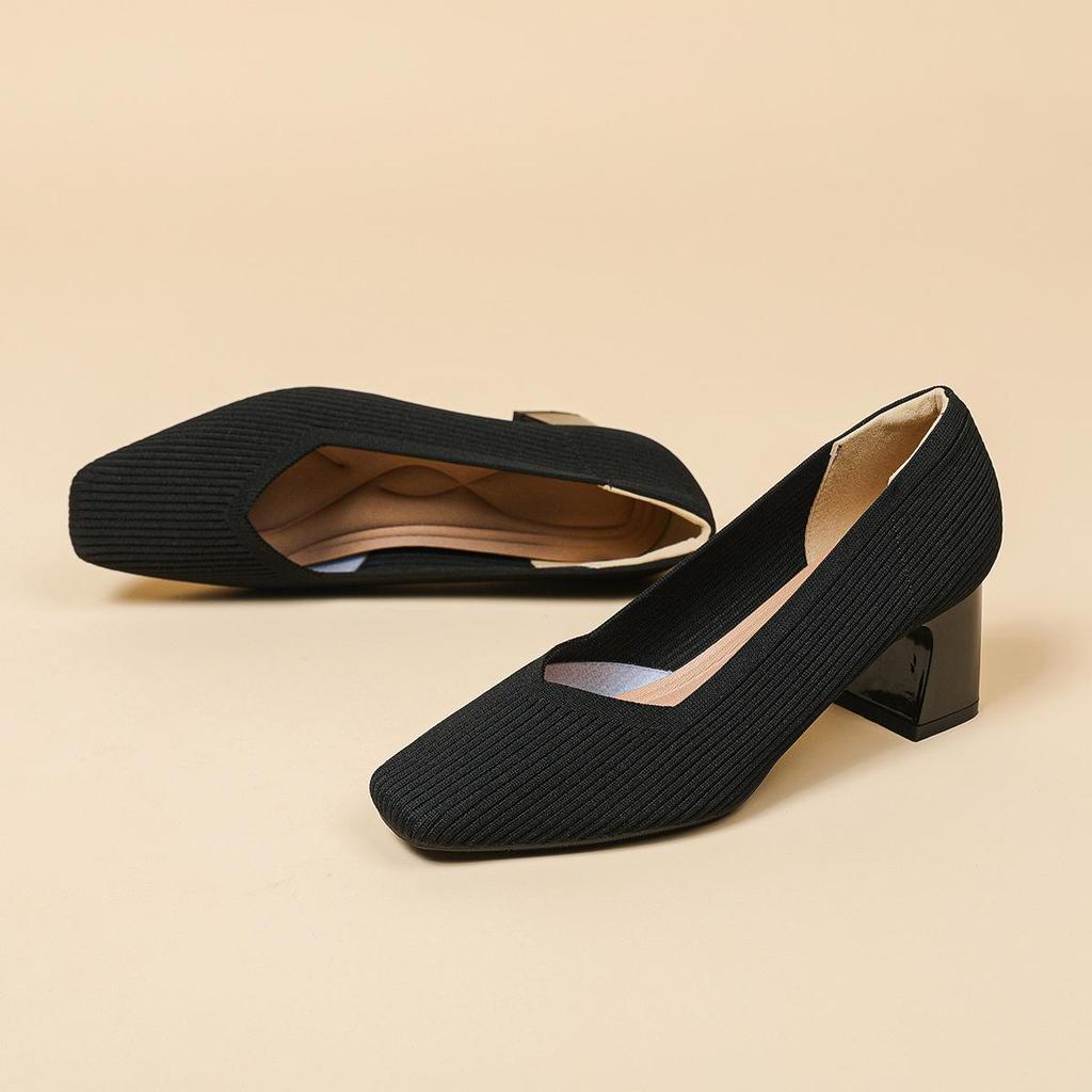 569 Princess Chunky Heel High Heels - 2024 Eckige Zehenpartie, Gerippt einfarbig, Vielseitige Damenschuhe im französischen Stil