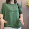 Summer New Middle Aged Women's Ice Silk Knitted Shirt Short Sleeve T-shirt Plus Size Top
