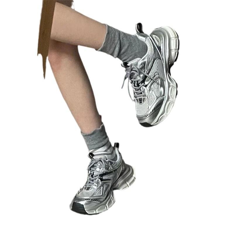 Daddy shoes women's new summer versatile feet small silver platform super soft fashion trend sneakers
