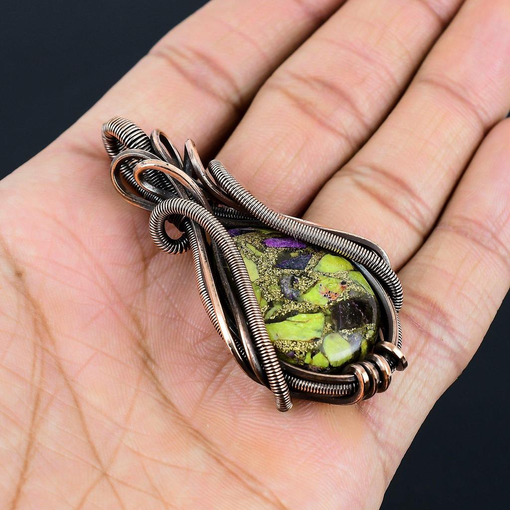 Copper Stichtite Gemstone Pure Copper Wire Wrap Handmade Jewelry Pendant For LOve