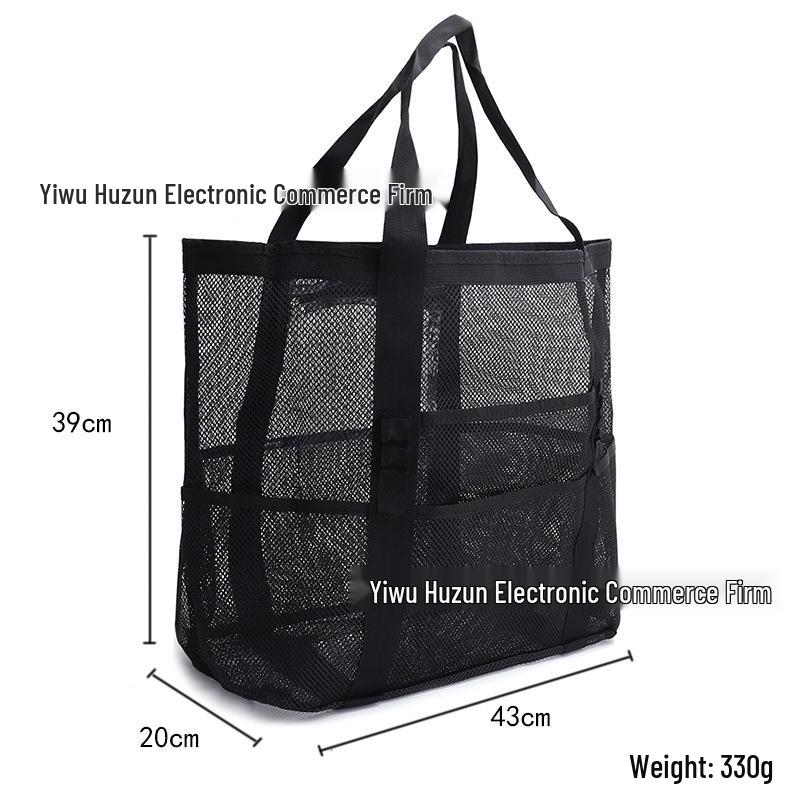 Women's Summer Mesh One-Shoulder Beach Tote Bag - Large Capacity and Breathable Toiletry Organizer.