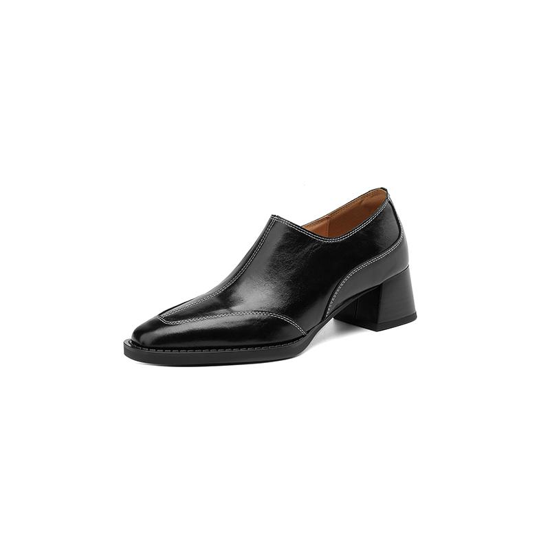 2024 Newest Women Pumps Thick Heels Square Toe Shoes Woman Mature Genuine Leather Spring Summer Basic Office Ladies Working