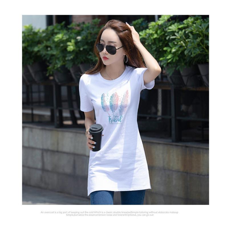 Tricou de vară pentru femei, imprimat, de lungime medie, casual, cu mâneci scurte