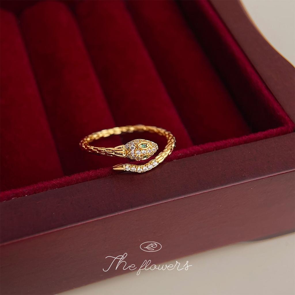 Micro-inlaid zircon snake ring, electroplated 18K high-quality color retention opening adjustable ring index finger ring