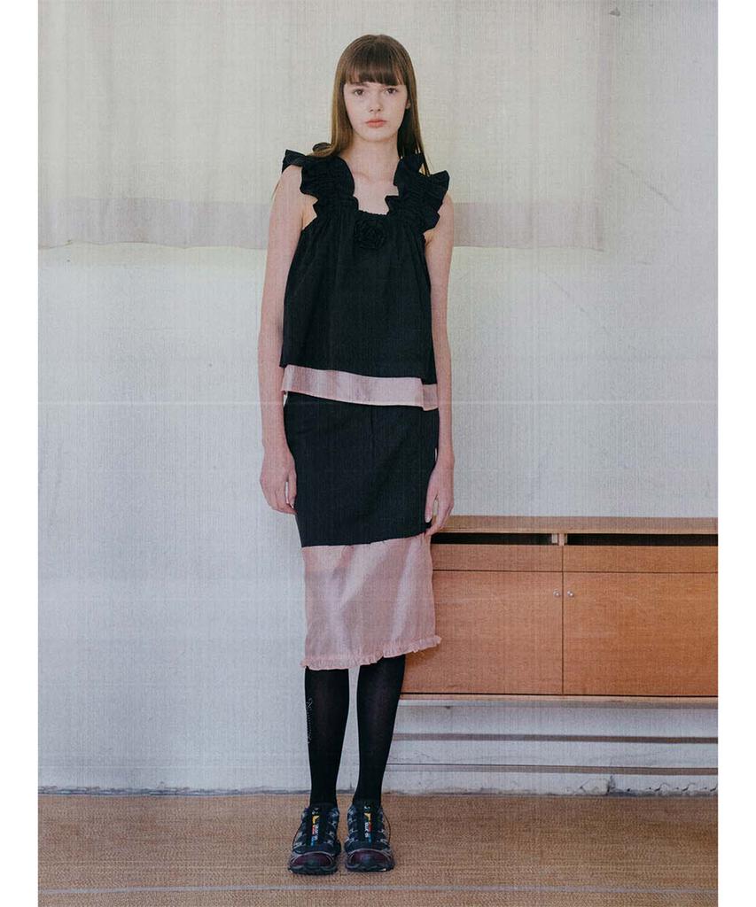 Partimento Woman Double Waist Layered Midi Skirt_Black