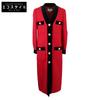 [Good condition/Domestic Regular] 582511 Velour Switching Collarless Long Coat 38 Red / blackUsed