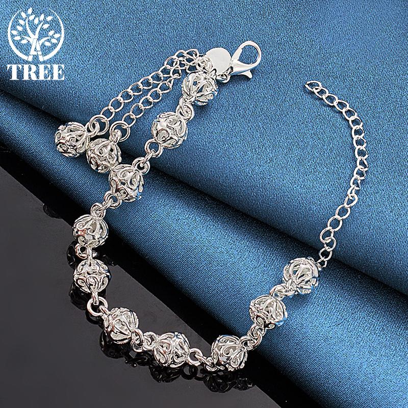 925 Sterling Silver 8mm Hollow Ball Bratara Bijuterii