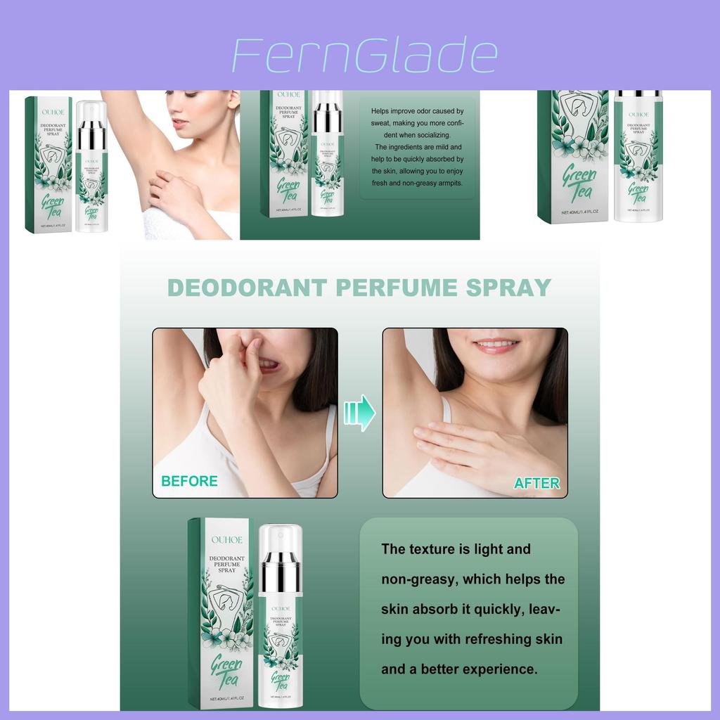 Ouhoe Green Tea Underarm Deodorant Spray For Long Lasting Freshness And Odor Control 40ml Portable Body Care Solution