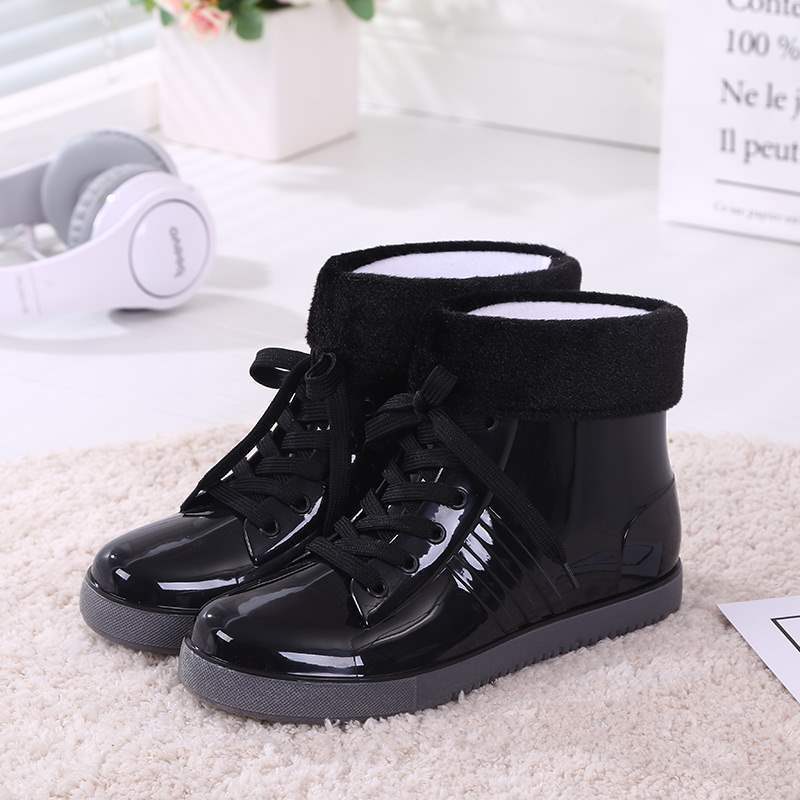 Jelly Transparent Non-slip Fashion Waterproof Shoes Rain Shoes Rain Boots Rubber Shoes Overshoes Velvet Cotton Water Boots Women's Short Tube Adult