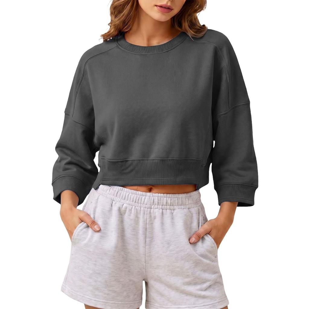 Women's 3/4 Sleeve Neck Casual Sweatshirt Loose Fit Color