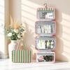 Portable Hanging Travel Toiletry Bag Striped 4-Fold Cosmetic Organizer with Hook Large Capacity Makeup Bag Outdoor