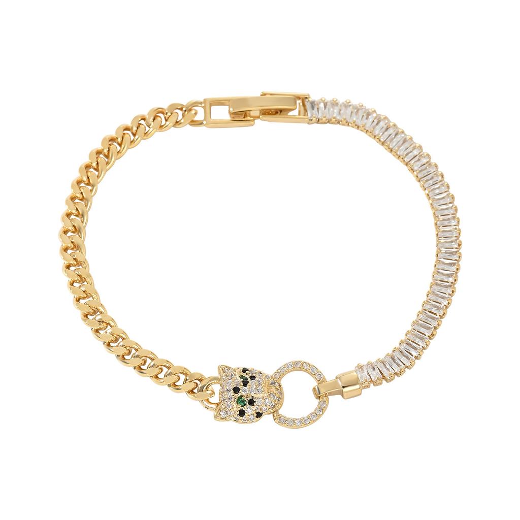 Leopard Head Bangle Crystal Bracelets for Women, Micro Pave CZ Exaggerated Statement Jewelry, Elegant Light Luxury Bracelet