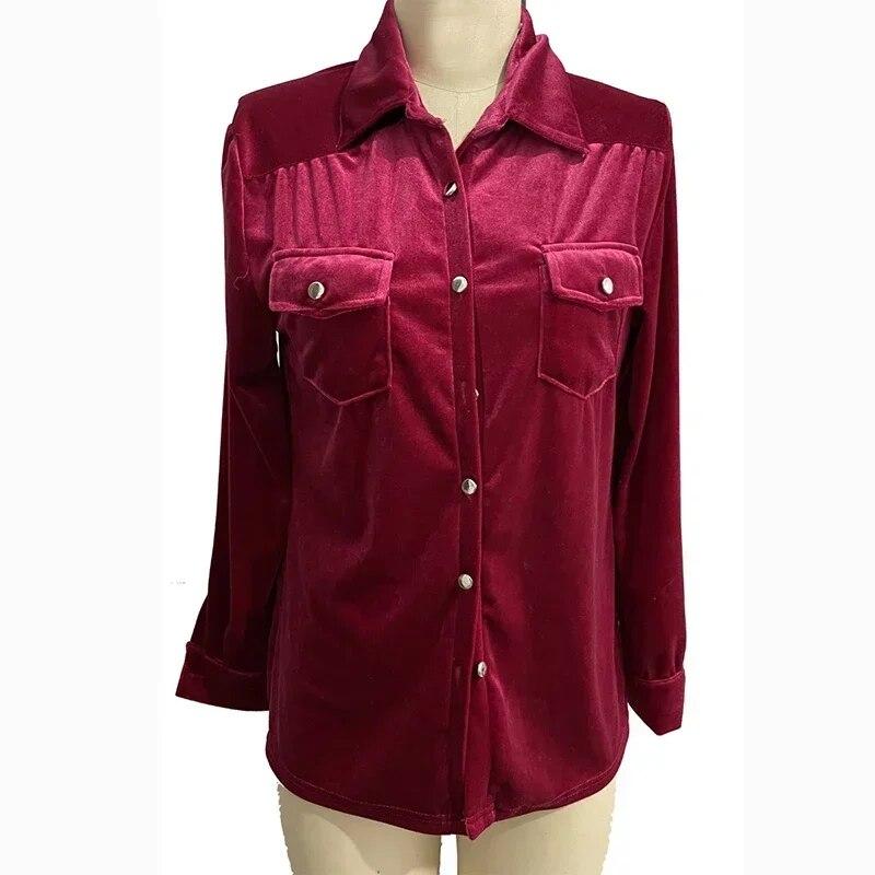 

Винтажная бархатная офисная повседневная блузка, женская мода, свободные элегантные рубашки с длинными рукавами, женская одежда, осенние женские топы на пуговицах 30089 XXL бордовый