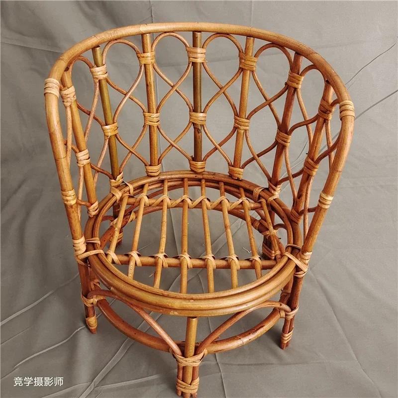 Retro Rattan Basket Chair Newborn Photography Props - Infant Posing Bed & Backdrops Unisex Photo Accessories for Baby Girl & Boy