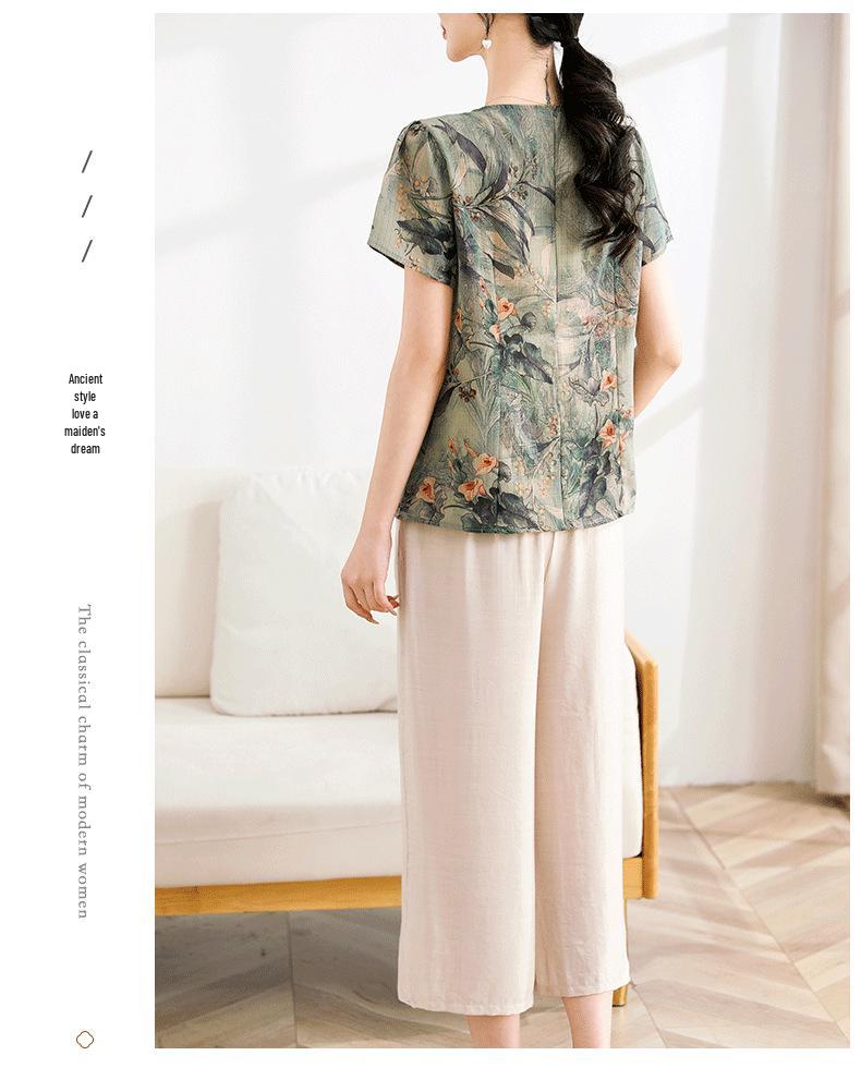Summer Style 2026 Women's Shirt – Middle-Aged & Elderly, Chinese-Inspired National Printed T-Shirt