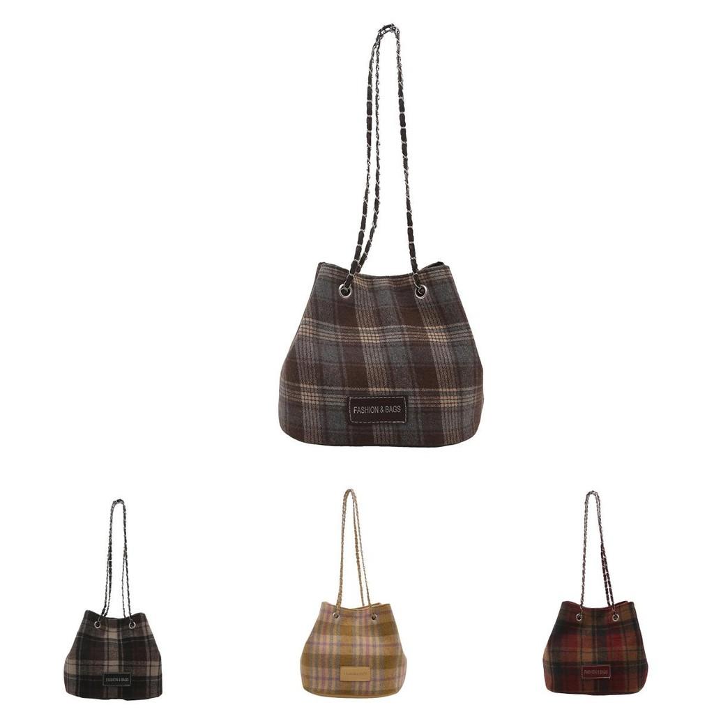 Elegant Fashionable Plaid Handheld Bucket Bag For Women Ideal For Everyday Use