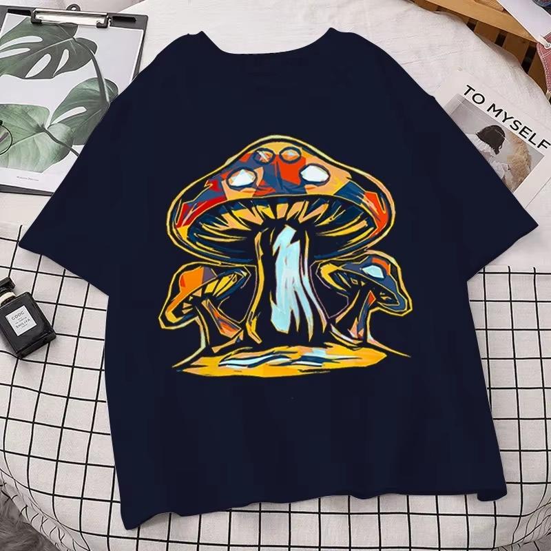 Retro Graphic Tees Unisex Summer Loose Vintage Boho Mushroom Unisex T Shirt Psychedelic Hippie Art Tshirt Clothing Tops Femme Soft