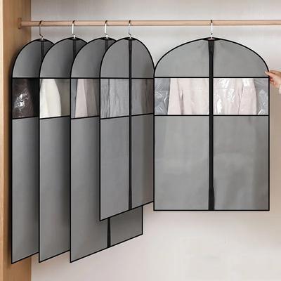 Simple Solid Color Household Clothes Dust Cover Thickened Non-woven Coat Storage Hanging Bag Clothes Dust Proof Organizing Bag