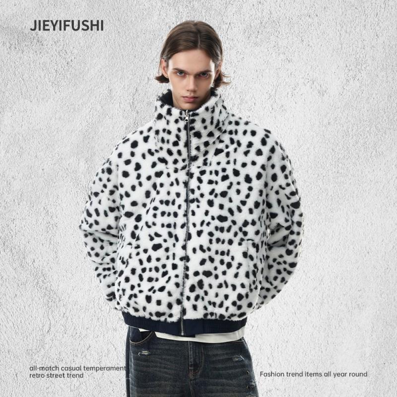 Mens Reversible Stand Collar Puffer Jacket Winter Loose Streetwear Camo Dotted Fleece Lined Warm Coat
