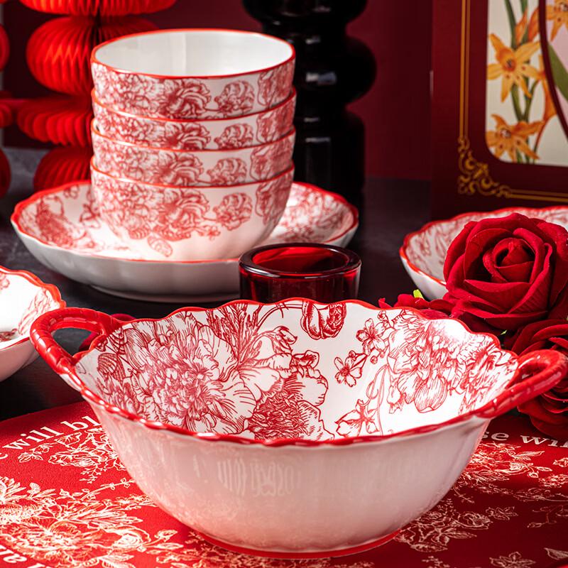 RuHan Underglaze Ceramic Dinnerware Set - Red Rose