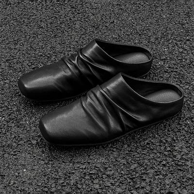 Fashion Summer Men Shoes Casual Flat Designer Loafers Fashion Soft Bottom Genuine Leather Half Slipper Breathable Slip On Walking Shoes