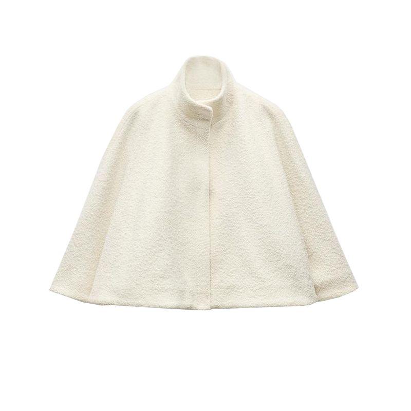 Fall and Winter New Women's Clothing Fashion Style Loose Wool Blended Stand Collar Short Cape Coat 2063066