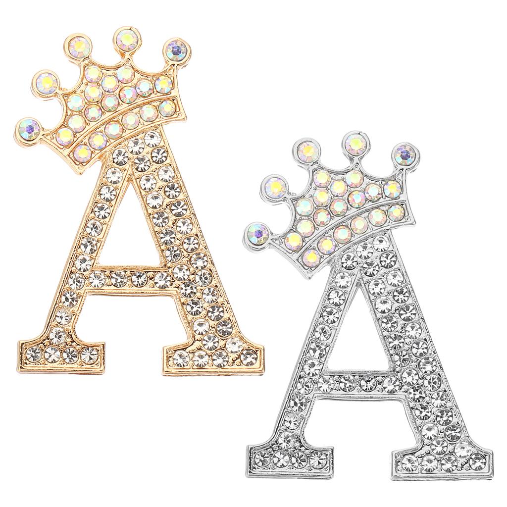 2pcs Letter Brooch Pins Crown Initial Rhinestone Alphabet A-W Letter Lapel Badges Pin for Women Suits Dress Coat Clothes Craft