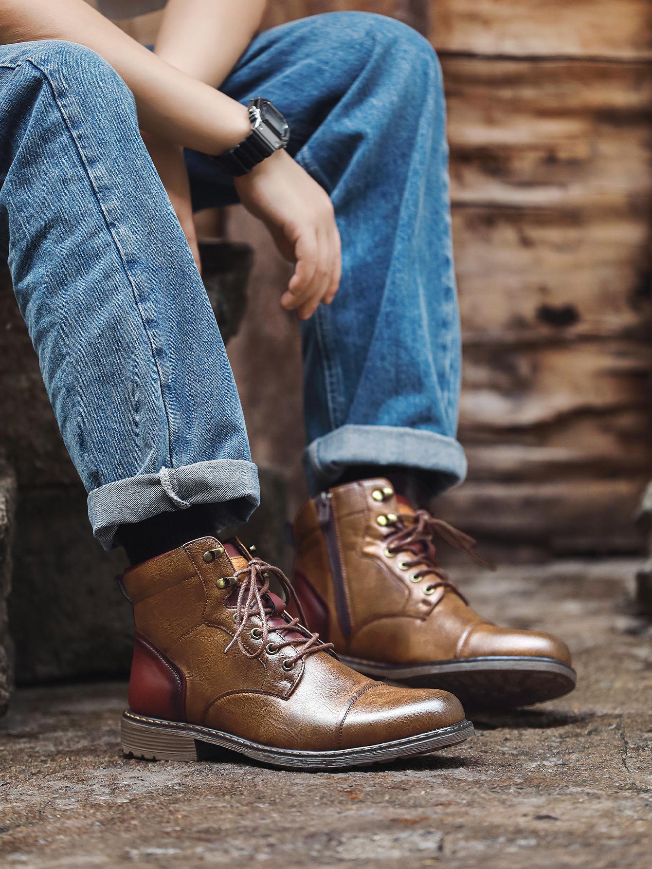 

Men s boots 3787 zipper men s leather boots tooling Martin boots OPP bag packaging without shoe box, spot fast delivery 48 темно-коричневого