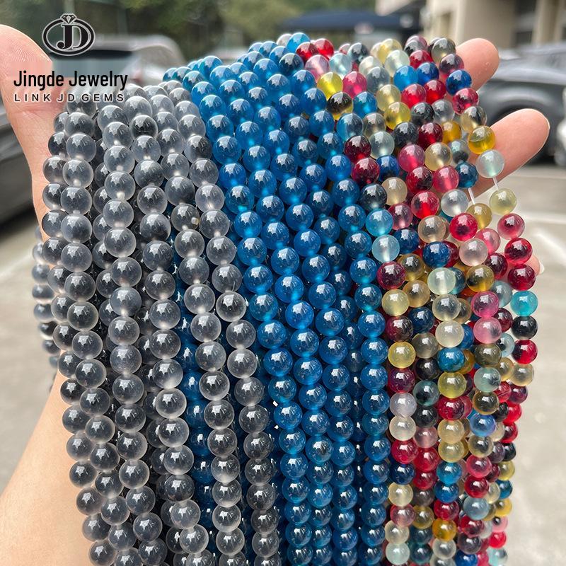 Jingde Colorful Sugar Heart Agate Round Beads DIY Jewelry Accessories, Haze Blue Gray Beaded Strands, Loose Beads.