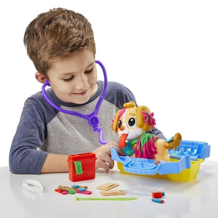 Play-Doh Le cabinet vétérinaire avec chien, avec 5 pots de pâte à modeler et 10 outils, jouet périscolaire, Les classiques
