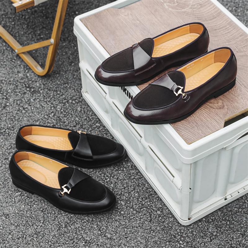 Le Fu Shoes Men Black Brown Suede Leather Shoes One Step Lightweight Driving Travel Dress Shoes Size 38-46 Men Shoes