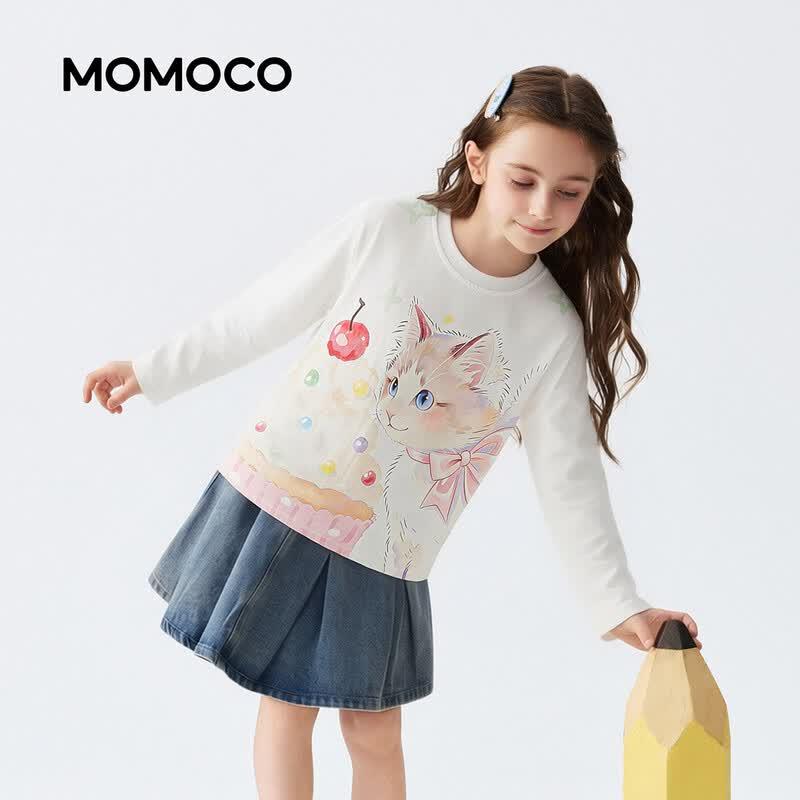 MOMOCO Girls' Sweet & Versatile Long Sleeve T-Shirt