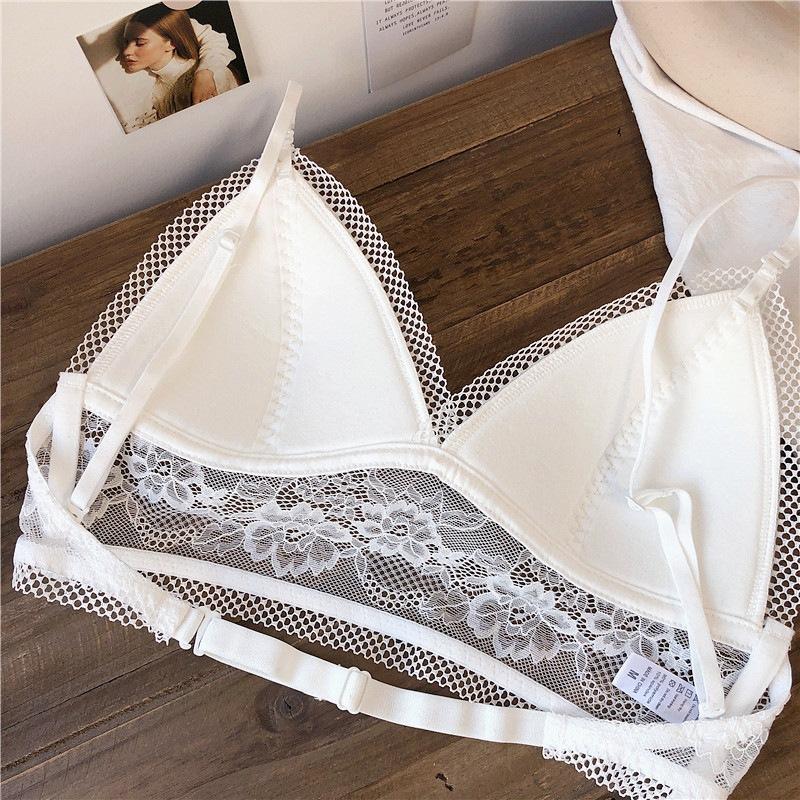 U-shaped Back Underwear Lace Hollow Triangular Cup Underwear Deep V Gathering Bra Sexy Sweet Thin Breathable Women's Bra