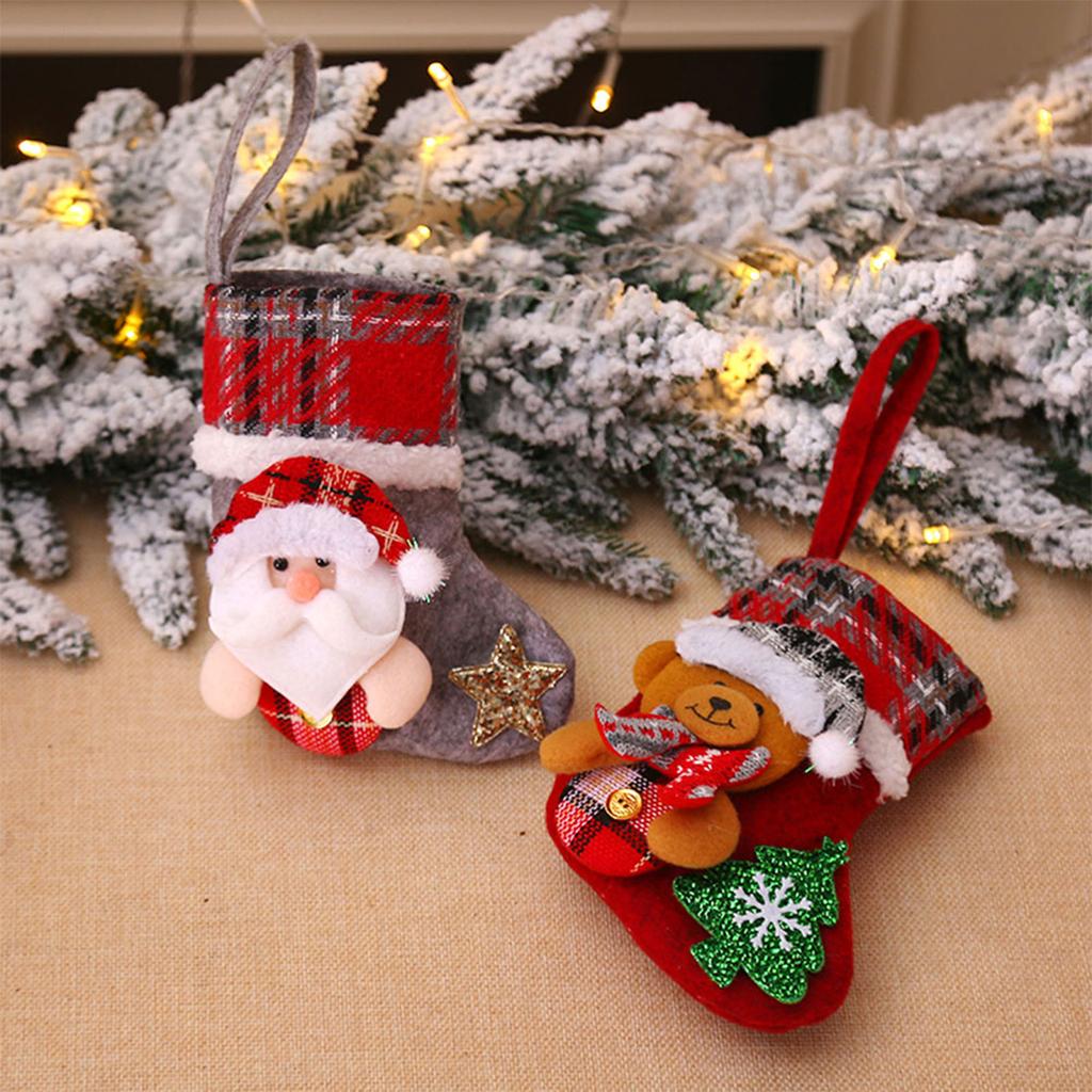 3D Small Plaid Christmas Stocking Elk Doll Christmas Tree Pendant for Christmas Holiday Party Fireplace Decoration
