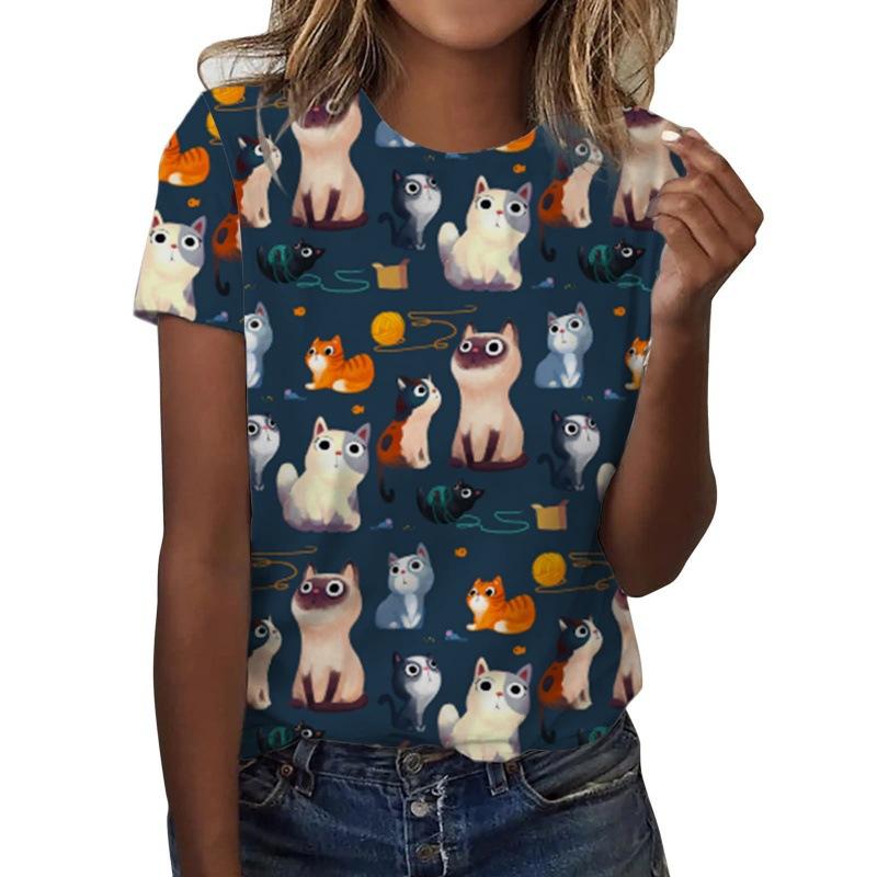 New Cute Cat T-Shirts Animal Kitten 3D Print Women's Summer O-Neck Short Sleeves T Shirt Y2k Harajuku Tees Tops Female Clothing