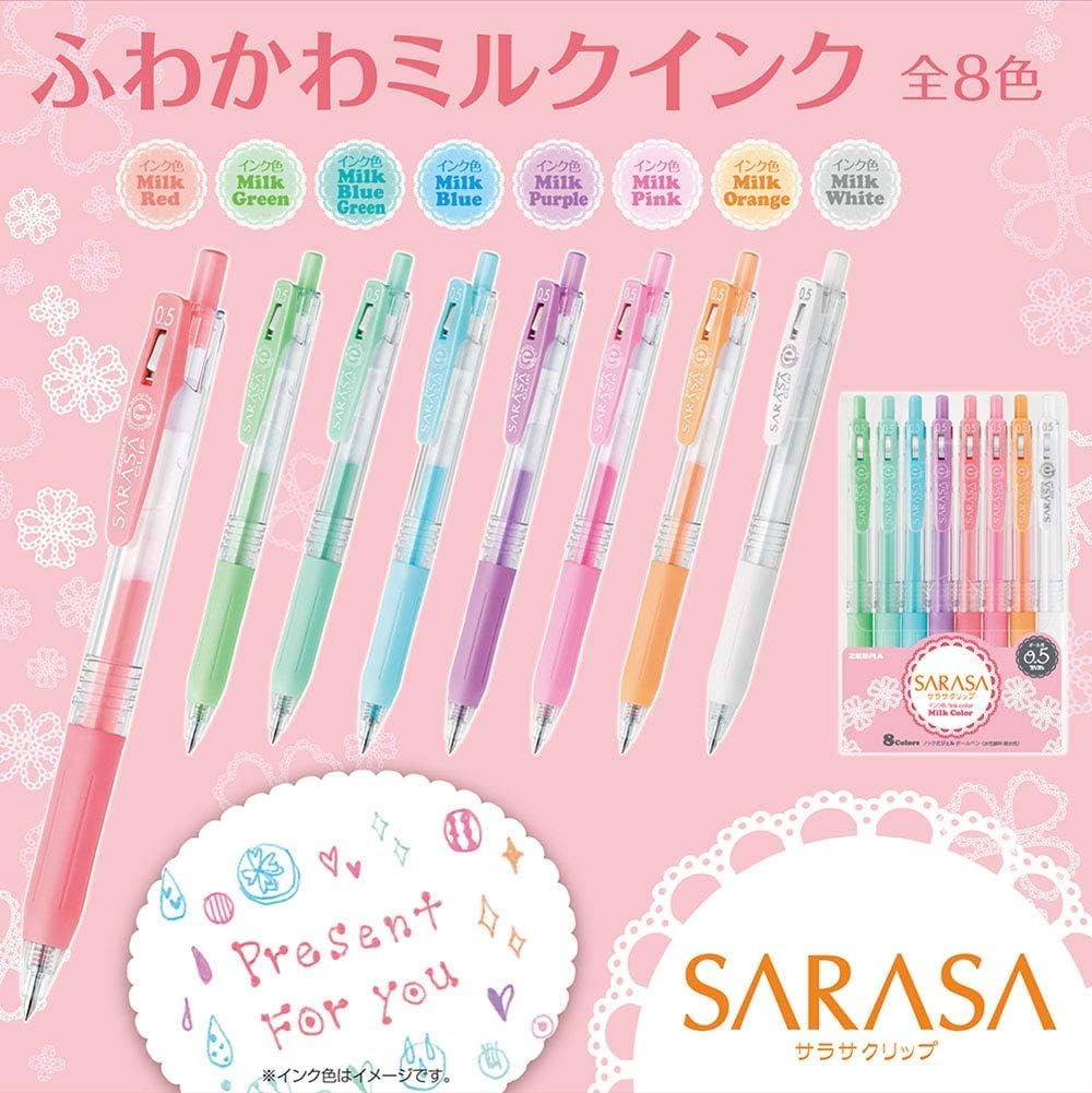 Zebra Sarasa Clip Gel Ballpoint Pen Milk Color Set N 0.5mm 8-Color JJ15-8C-MK-N