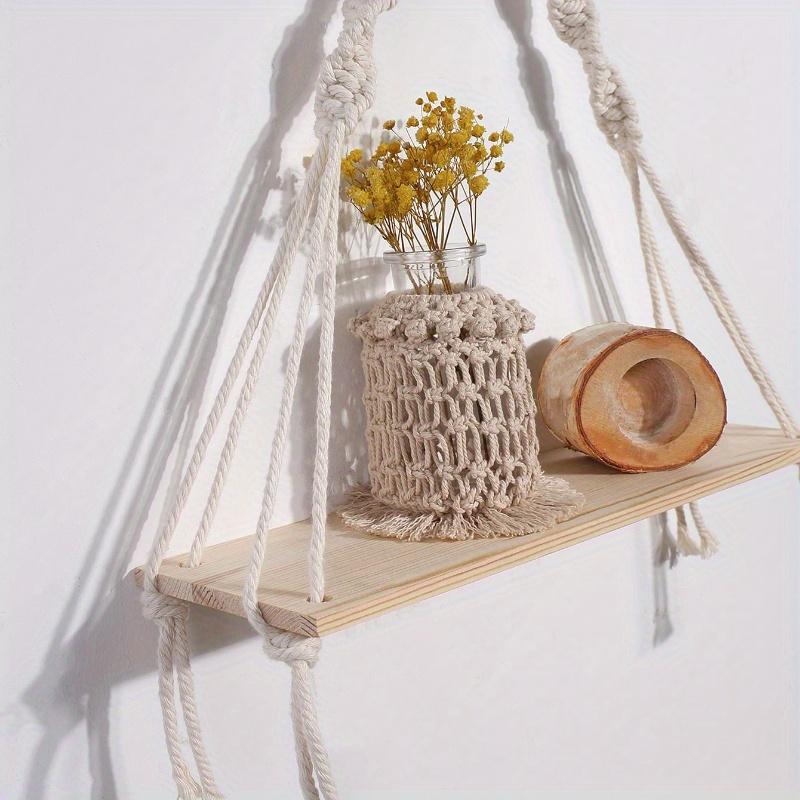 1Pc Handmade Macrame Wall Shelf Hanging Decor, Boho Chic Floating Shelves with Tassels, Rope Wall Mounted Display for Plants and Decorative Items