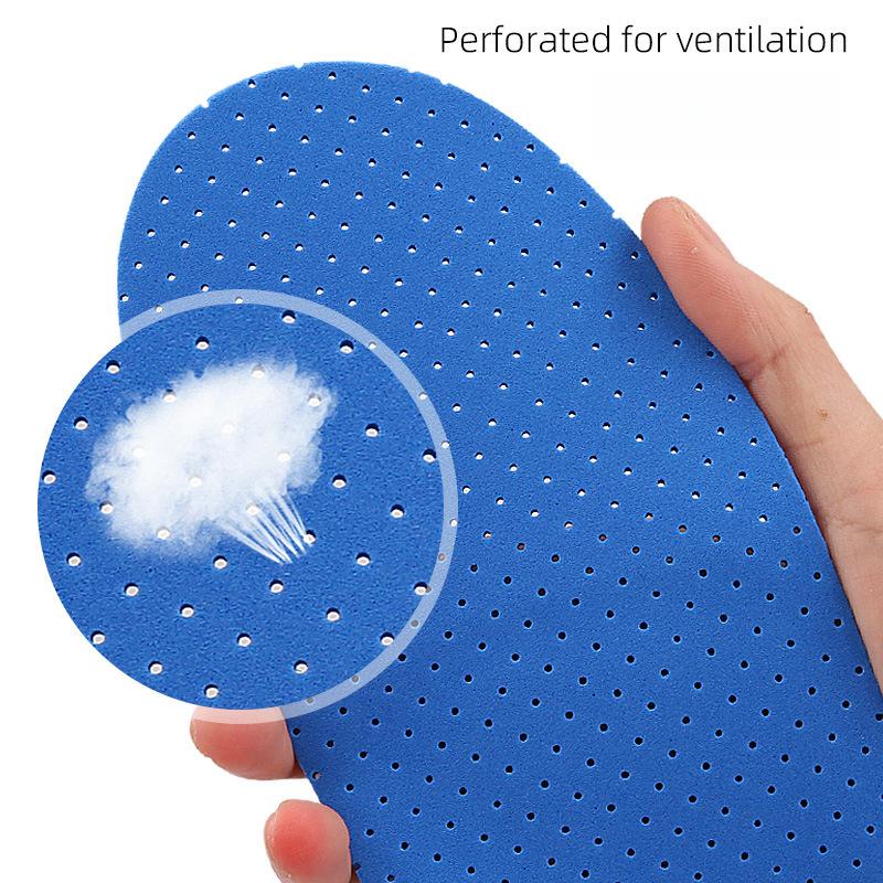 Arch Support EVA Elastic Shock Absorption Insole Blue Surface Gray Bottom Ventilation Hole Men's and Women's Orthopedic Arch Full Pad
