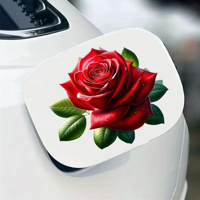 2 Realistic Red Rose Pack Vinyl Decal Stickers, Covered with Waterproof Poly Beer for Cars, Laptops and Smooth Surfaces