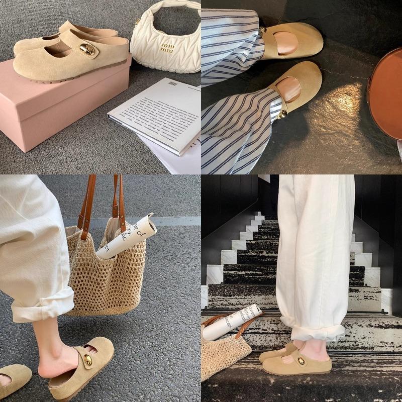 Little Golden Bean Has A Round Head One Foot Thick-soled Shoes Height-increasing Birken Half-slippers