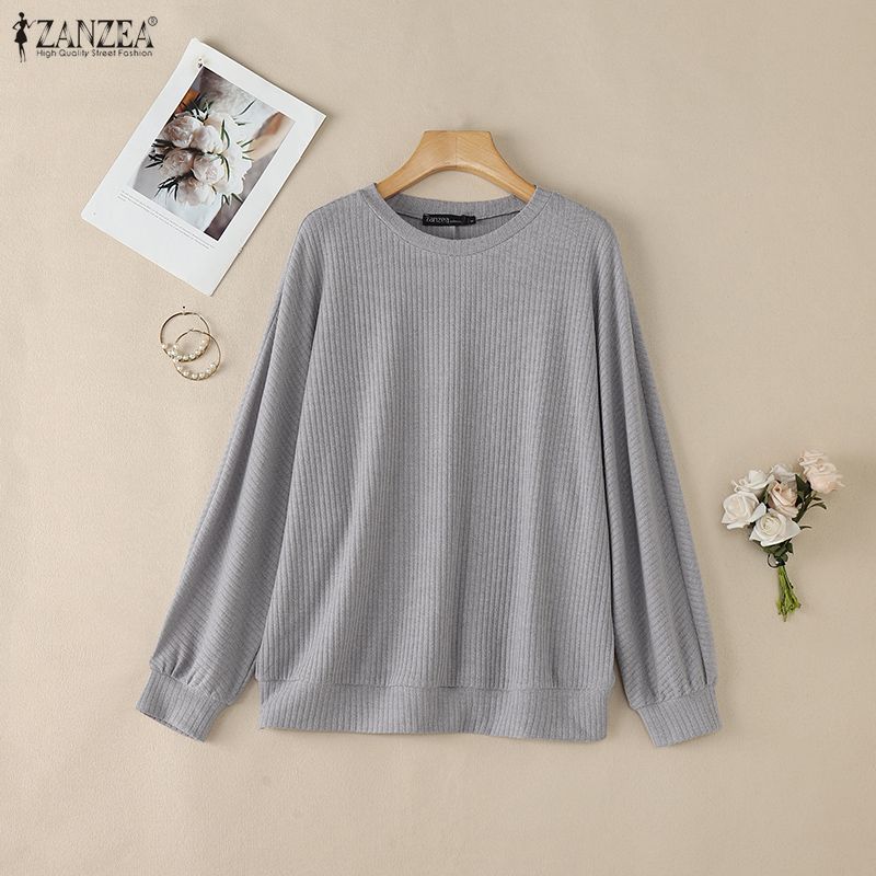 ZANZEA Women Muslim Casual Round Neck Loose Long Sleeve Blouse