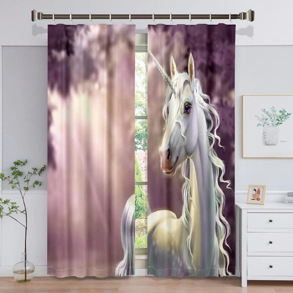 Dreamy Colorful Unicorn Angel Horse Thin Window Curtains for Living Room Bedroom Bathroom Kicthen Door Cupboard Home Hooks 2Pcs